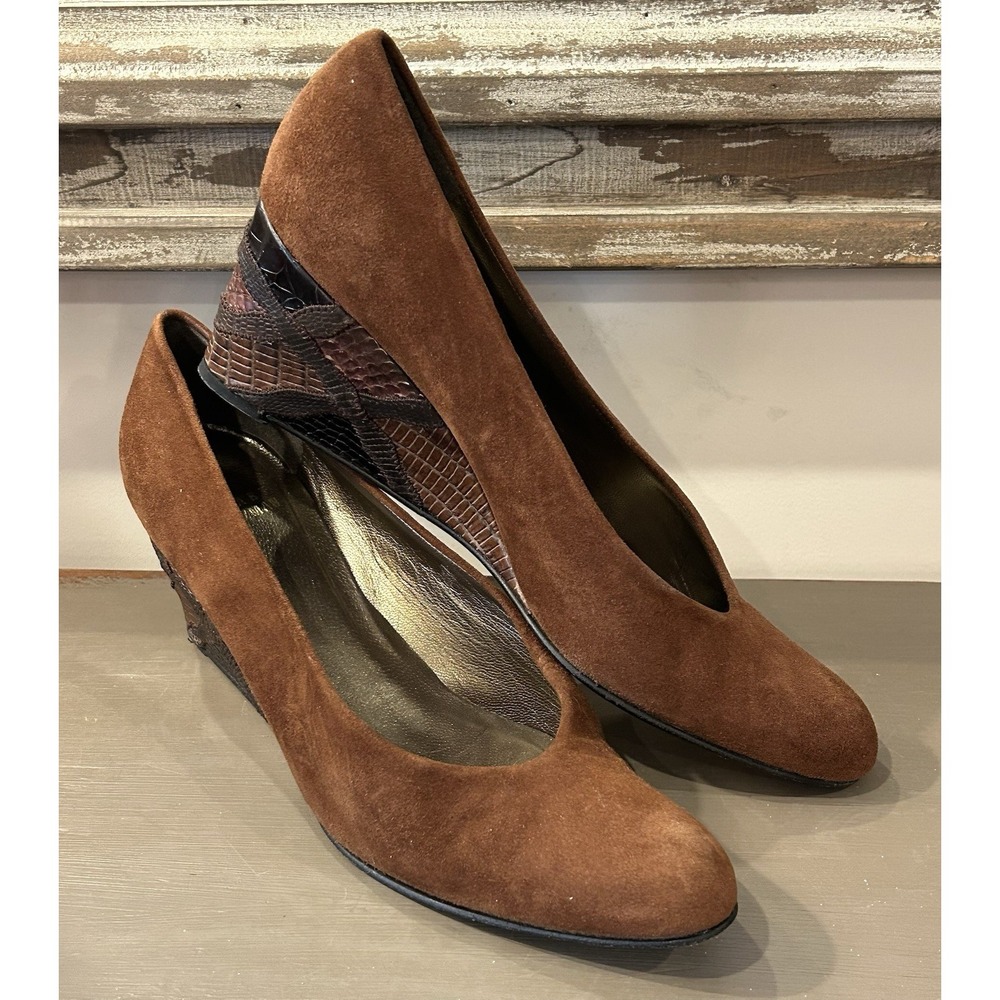 Stuart Weitzman Brown Suede Textured Mix Animal Print Wedge Heel Size 7.5N